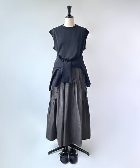 anana　コットン ノースリーブ ワイドTee（ブラック）