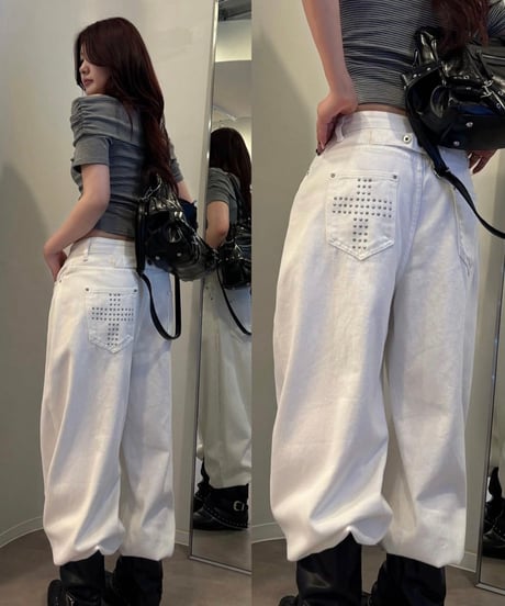スタッズ　ワイドパンツ