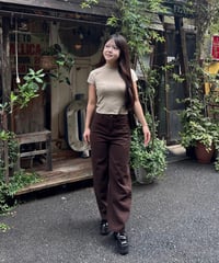 ブラウン ワイドデニムパンツ