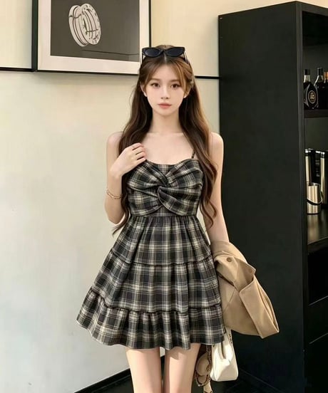チェック柄ワンピース