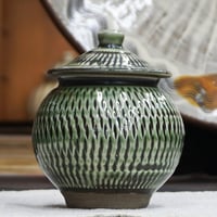 和食器 小鹿田焼 黒木昌伸窯 蓋物 150cc 飛び鉋 緑