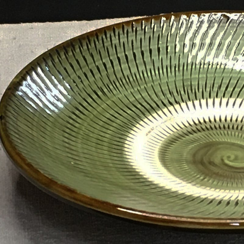 和食器 小鹿田焼 黒木昌伸窯 大皿 21cm 飛び鉋 緑 | うつわの店