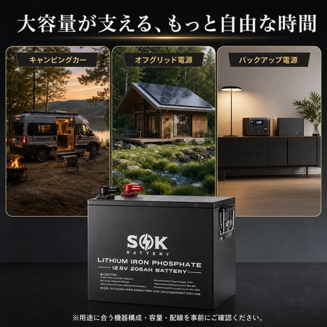 SOKバッテリー12V 206Ah   リン酸鉄リチウムイオンバッテリー　鉄ケース