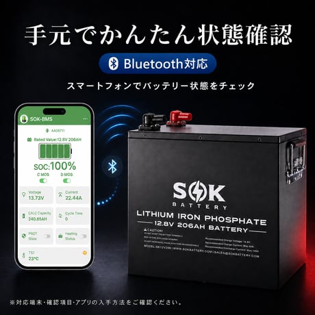 SOKバッテリー12V 206Ah   リン酸鉄リチウムイオンバッテリー　鉄ケース