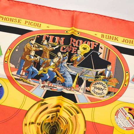 HERMES Carre 90 Silk 100% Scarf Stole "THE ORIGINAL NEW ORLEANS CREOLE JAZZ 1923" #76544