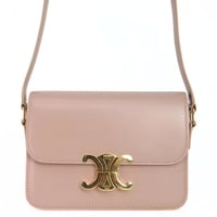 CELINE Teen Triomphe Shoulder Bag Shiny Calf Leather Soft Peach #20299