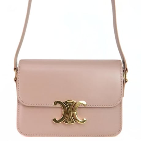 CELINE Teen Triomphe Shoulder Bag Shiny Calf Leather Soft Peach #20299