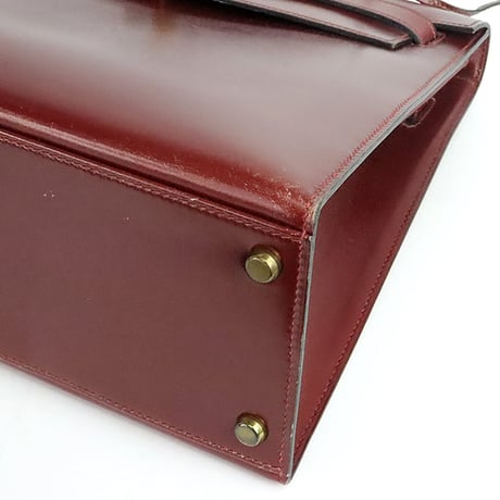 HERMES Sellier Kelly 32 Handbag Boxcalf Leather Bordeaux #19984