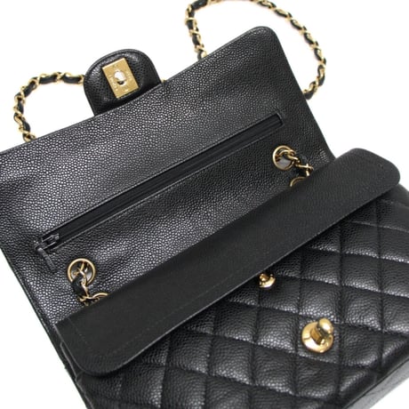 CHANEL Classic 25 Medium Double Flap Bag Quilted Caviar Black ＃76367