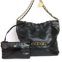 CHANEL 22 Small Handbag Quilted Shiny Calfskin Black #19791