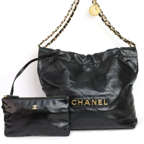 CHANEL 22 Small Handbag Quilted Shiny Calfskin Black #19791