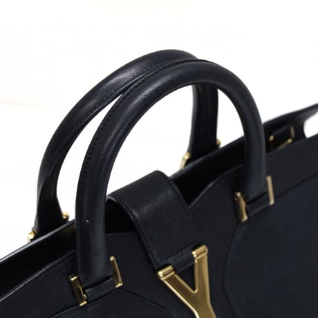 SAINT LAURENT PARIS Small Y Cabas Handbag Leather Navy #75940