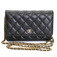 CHANEL Wallet on Chain Bag Quilted Caviar Black #76275