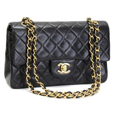 CHANEL Classic 23 Small Double Flap Bag Quilted Lambskin Black ＃76290