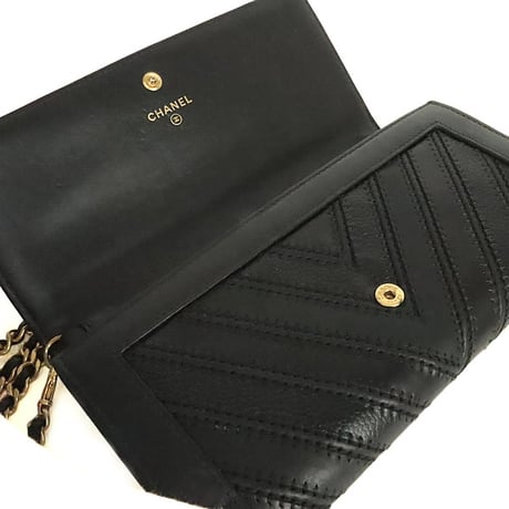 CHANEL Chevron Boy Wallet on Chain Bag Leather Black #20229