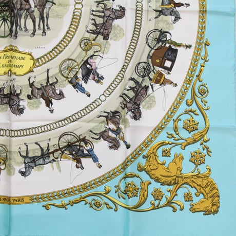 HERMES Carre 90 Silk 100% Scarf Stole "La Promenade de Longchamps" #76757