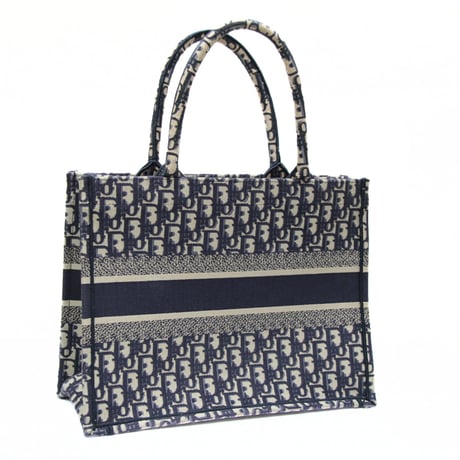 Christian Dior Medium Book Tote Bag Oblique Canvas Navy #76045