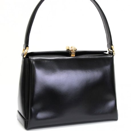 GUCCI Vintage Turnlock Flap Handbag Leather Black #76044