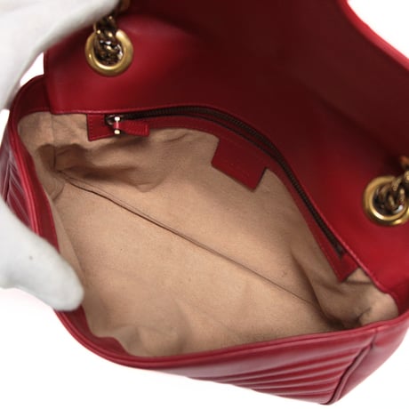 GUCCI Medium GG Marmont Flap Bag Quilted Leather Red #76730