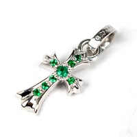 Chrome Hearts 18K WG Baby Fat Cross Charm Pave Emerald #104233