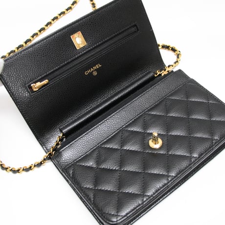 CHANEL Wallet on Chain Bag Turnlock Hardware Quilted Caviar Black #76328