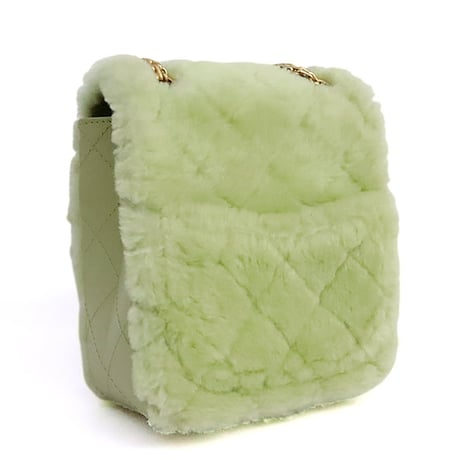 CHANEL Mini Shearling Flap Bag Quilted Leather Green #19639