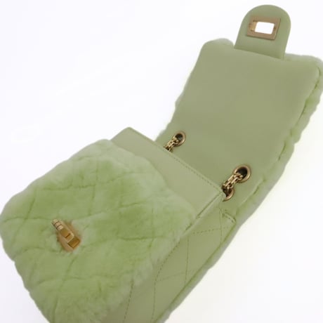 CHANEL Mini Shearling Flap Bag Quilted Leather Green #19639