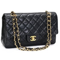 CHANEL Classic 25 Medium Double Flap Bag Quilted Lambskin Black #75010