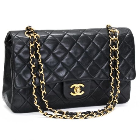 CHANEL Classic 25 Medium Double Flap Bag Quilted Lambskin Black #75010