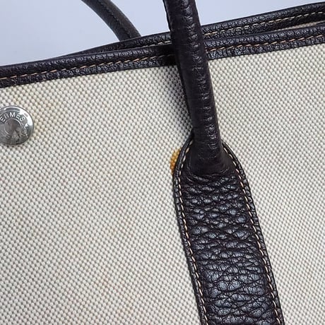 HERMES Garden Party PM Tote Bag Toile H Marron #19556