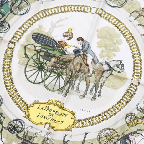 HERMES Carre 90 Silk 100% Scarf Stole "La Promenade de Longchamps" #76750