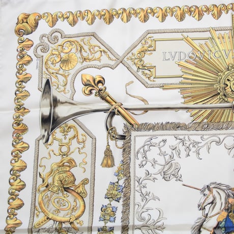HERMES Carre 90 Silk 100% Scarf Stole "LVDOVICVS MAGNVS" #76551