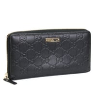 GUCCI Zip-around Wallet Guccissima Leather Black #76472