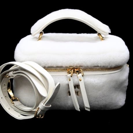 Miu Miu Top Handle Vanity Case Shearling White 5BH226 #75342
