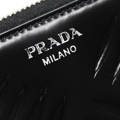 PRADA Zip-around Coin Holder Brushed Leather Black #75711