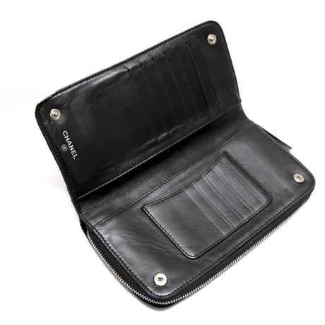 CHANEL Paris New York Zip-around Wallet Leather Black #75350