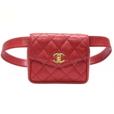 CHANEL Mini Square Belt Bag Quilted Caviar Red #76195