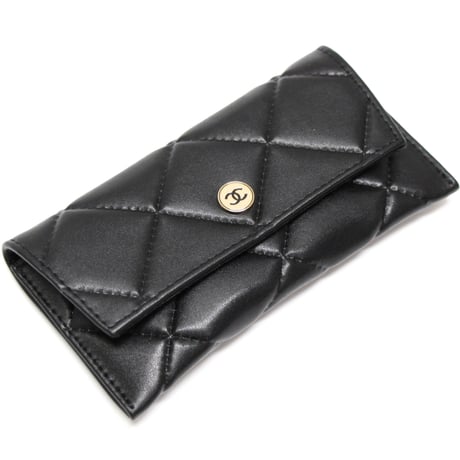 CHANEL Sunglasses Code with Holder Cameria Quilted Lambskin Black #76259