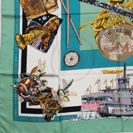 HERMES Carre 90 Silk 100% Scarf Stole "THE ORIGINAL NEW ORLEANS CREOLE JAZZ" #76747