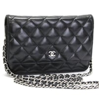CHANEL Wallet on Chain Bag Quilted Lambskin Black #76288