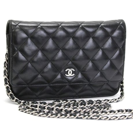 CHANEL Wallet on Chain Bag Quilted Lambskin Black #76288