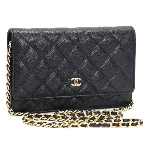 CHANEL Wallet on Chain Bag Quilted Caviar Black #76295