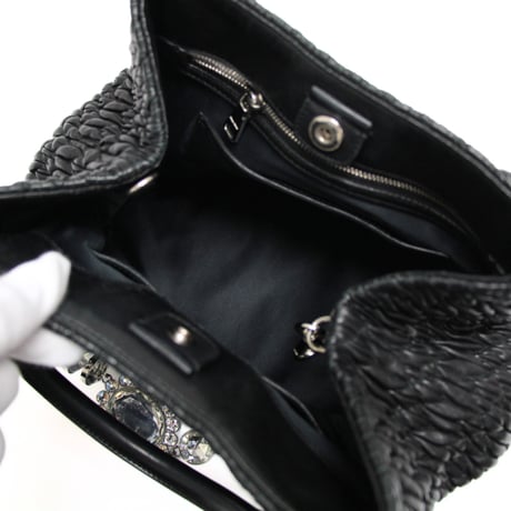 Miu Miu Matelasse Handbag with Bijou Chain Nappa Leather Black #76083