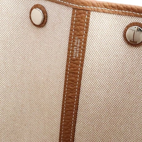 HERMES Garden Party PM Tote Bag Canvas with "H au Pas" Negonda Leather Beige Gold ＃20014