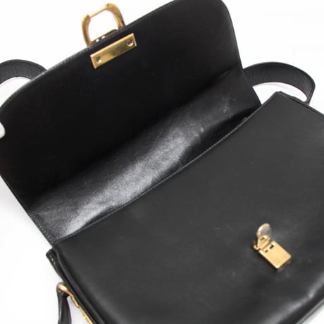 CELINE Horse Carriage Hardware Flap Shoulder Bag Leather Black #76540