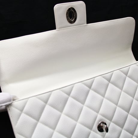 CHANEL Flap Briefcase Quilted Caviar White #75569