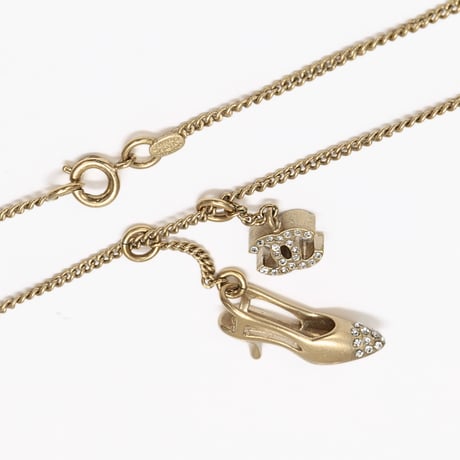 CHANEL CC Logo High Heel Pendant Necklace Gold-toned 05A #75675