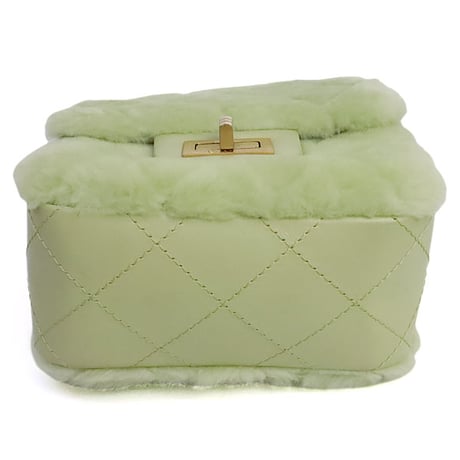 CHANEL Mini Shearling Flap Bag Quilted Leather Green #19639