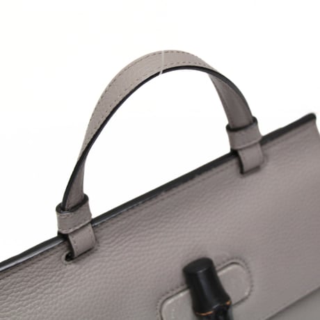 GUCCI Bamboo Daily Top Handle Bag Leather Gray #75779