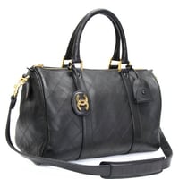CHANEL Duffle Bag Diamond Stitched Calfskin Black #76713
